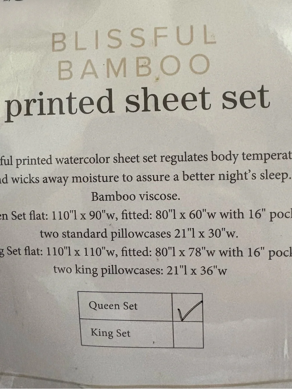New WOpackaging: Soft Surroundings Queen blissful bamboo watercolor floral set.